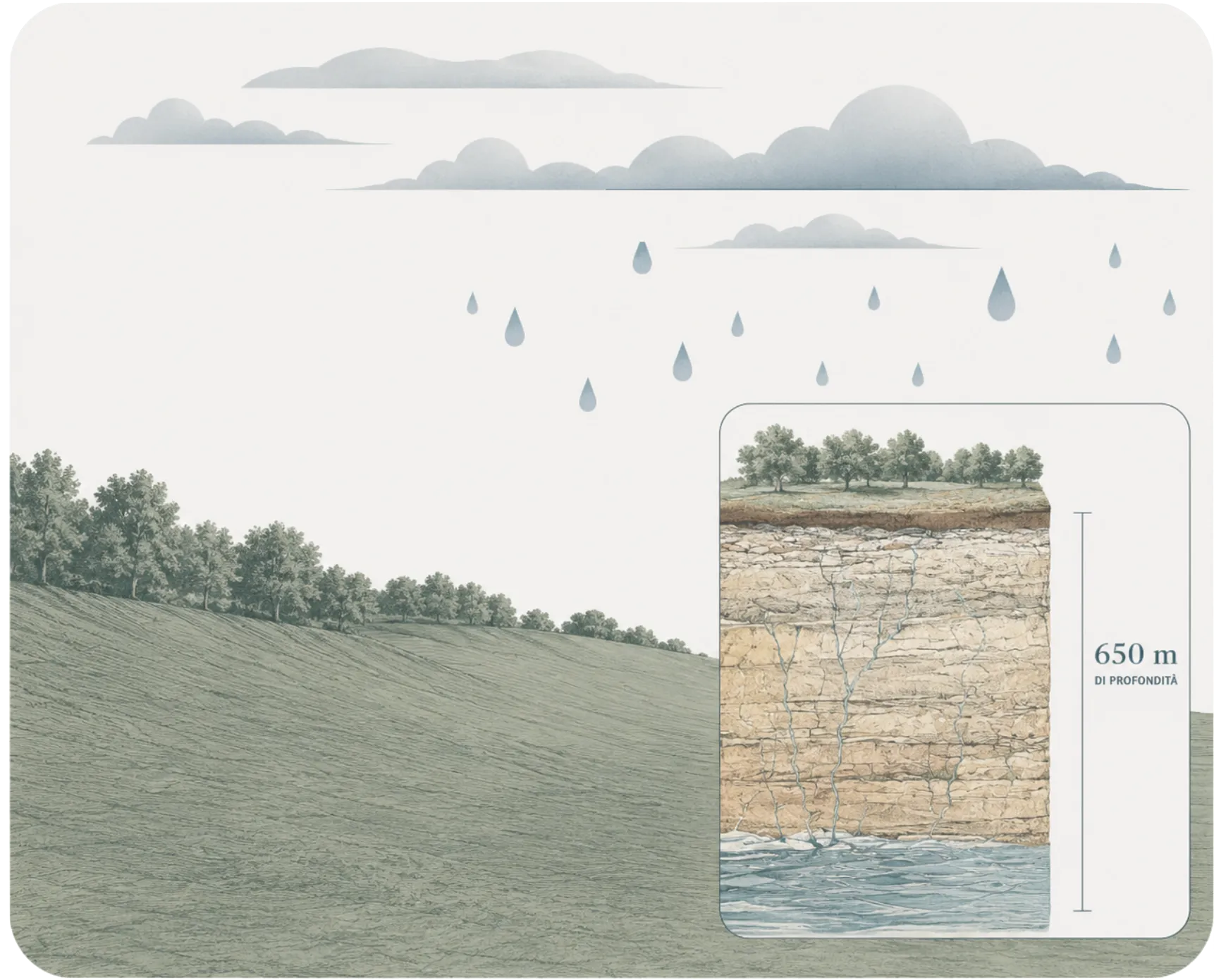 Dove nasce Acqua Amata — la fonte a 650 metri nella Foresta Mercadante